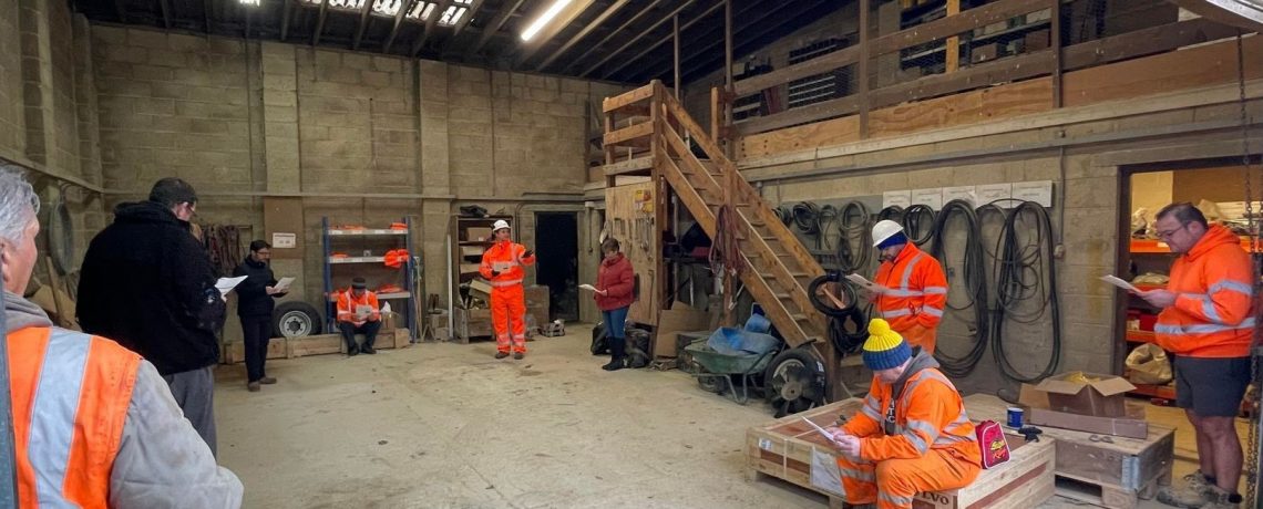 A socially distanced briefing to the team at Shorncote Quarry