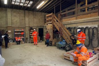 A socially distanced briefing to the team at Shorncote Quarry