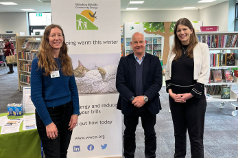 Jessica Thimbleby and Julian Barlow of WWCE with Michelle Donelan MP