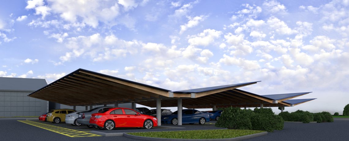 Europe's first solar car park built with an innovative carbon-friendly construction material is to open at the Five Rivers Health & Wellbeing Centre in Salisbury.