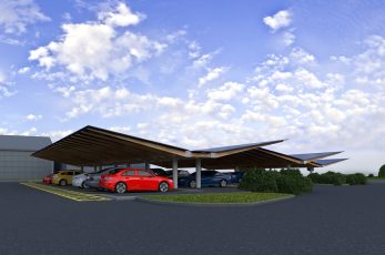 Europe's first solar car park built with an innovative carbon-friendly construction material is to open at the Five Rivers Health & Wellbeing Centre in Salisbury.