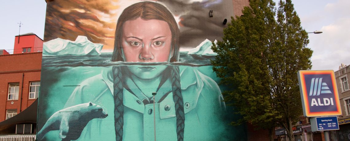 A mural featuring climate activist Greta Thunberg which was painted on the side of the Tobacco Factory in Ashton Gate, Bristol by artist Jody as part of the Upfest street art festival in 2019