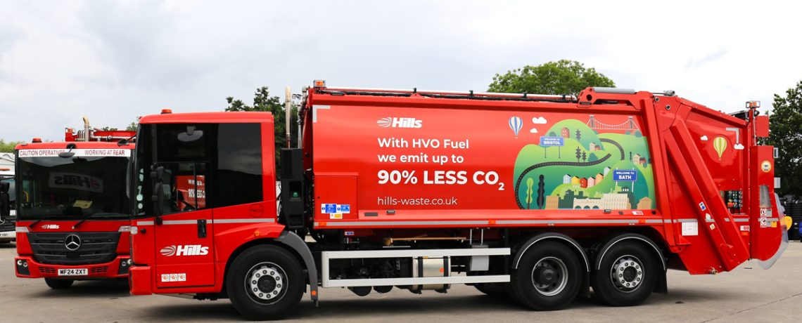 Trucks from business waste firm Hills Waste Solutions will be unmissable on the streets of Bristol and Bath, thanks to eye-catching new graphics celebrating the move from diesel to Hydrotreated Vegetable Oil – a change which will reduce fuel-related CO2 emissions by up to 90 per cent