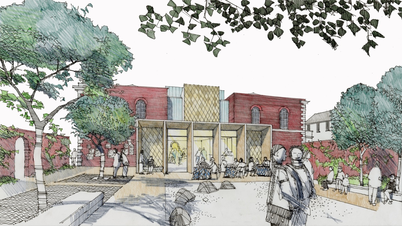 Artist impression of the courtyard at the rear of the Assize Court