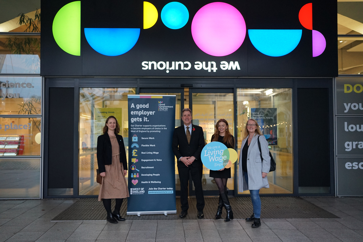 Jessica Brayne, Living Wage Foundation; Dan Norris, Mayor of the West of England; Lisa Smith, We The Curious; Penny Clark, Living Wage Foundation