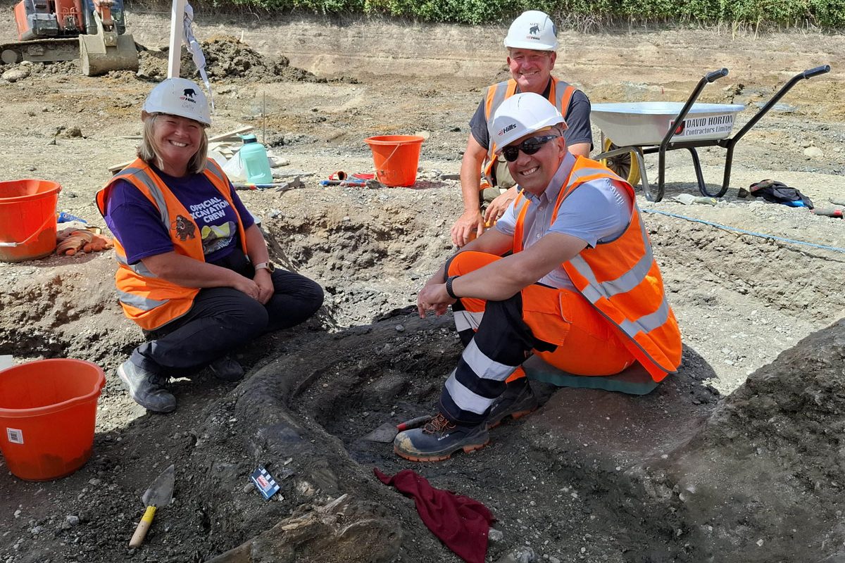 Prehistoric secrets have been unearthed at a quarry near Swindon, with a rare mammoth skull and bone fragments from a plesiosaur among the finds.