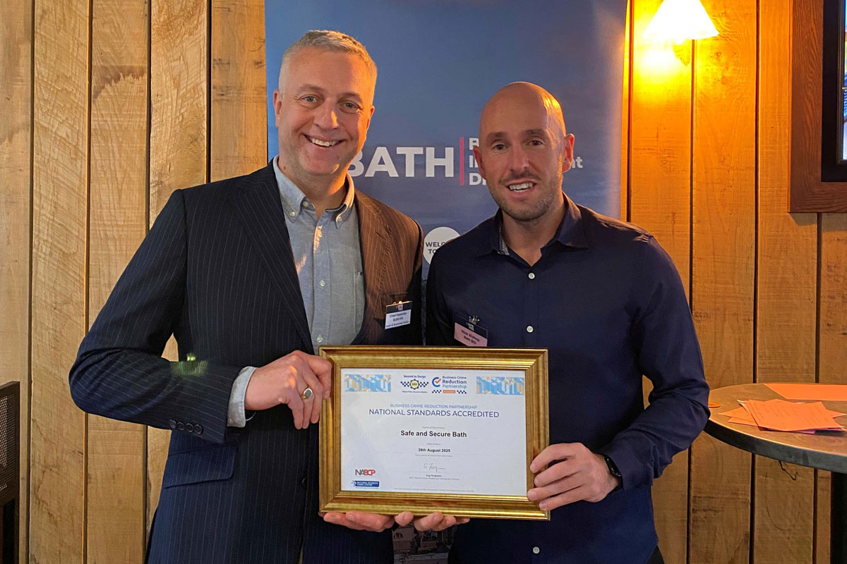 Bath BID’s Safe and Secure Business Crime Reduction Partnership has become the first to be formally recognised for exceeding the standard of the National Standards Accreditation, for demonstrating exceptional performance and best practice.