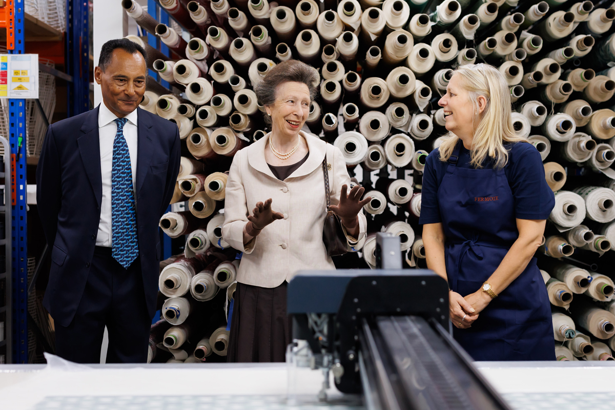 The Princess Royal has paid a visit to fabrics, wallpaper, lampshades and accessories manufacturer Fermoie.
