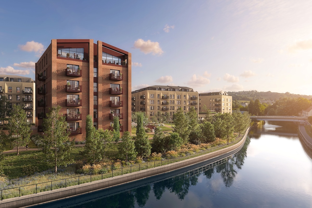The former gasworks site in Bath is being regenerated as a waterside community with 662 new homes.
