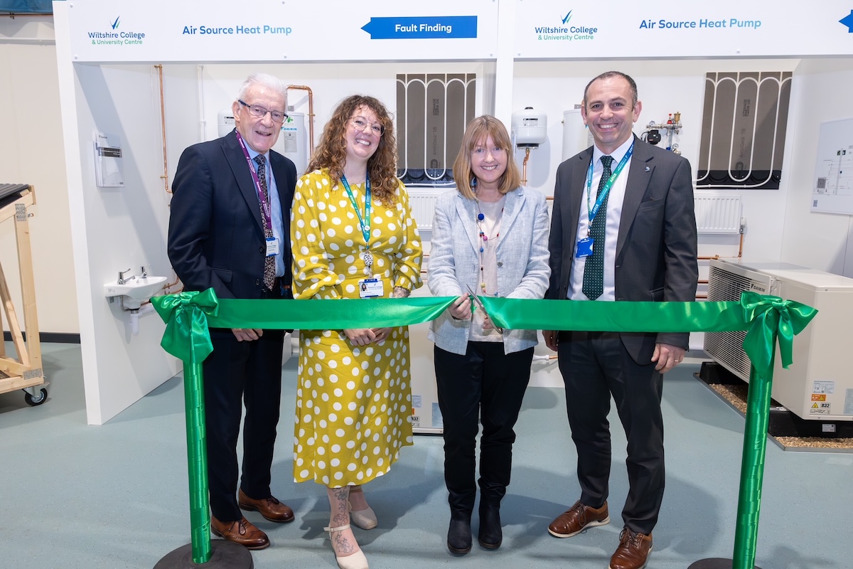 Pictured: Paddy Bradley, chair of governors, Lily Raynor-Blundell, executive director, Sarah Gibson MP for Chippenham, and Iain Hatt, principal & chief executive at the launch of the facility