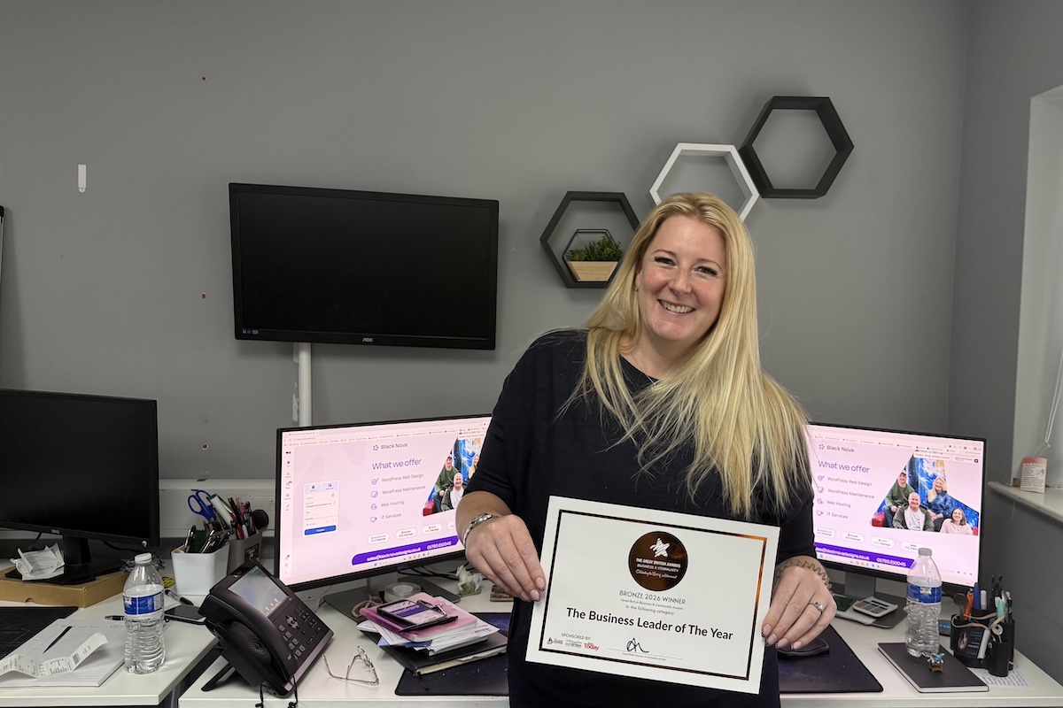 Danielle Holmes, founder and CEO of Wiltshire-based website specialist Black Nova Designs has won a Bronze Award for Business Leader of the Year.
