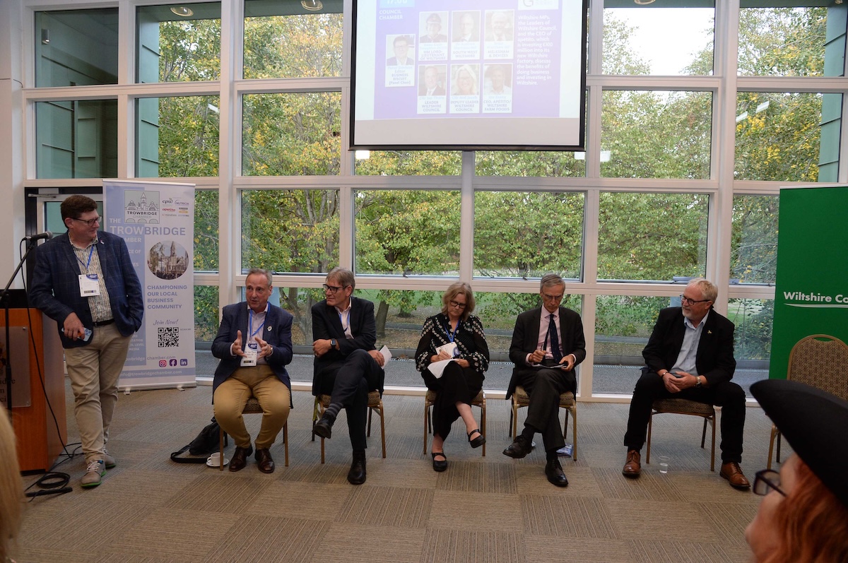 An Invest in Wiltshire panel, introduced by the Lord-Lieutenant of Wiltshire Dame Sarah Troughton, brought together Wiltshire Council leader Cllr Ian Thorn, deputy leader Cllr Mel Jacob, Dr Murrison, Melksham and Devizes MP Brian Mathew and Apetito chief executive Ian Stone, with questions posed by Business Biscuit editor Peter Davison